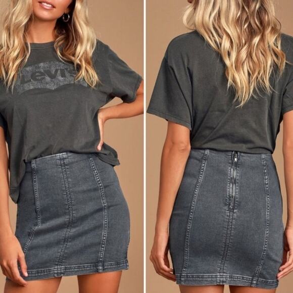 Free People NEW Modern Femme denim mini skirt 12 stretch jean skirt westminster - Picture 1 of 6